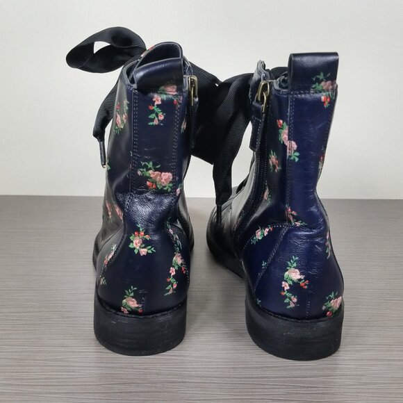 BP Floral Combat Boots with Ribbon Laces, Navy, Womens Size 6.5 - Picture 5 of 13
